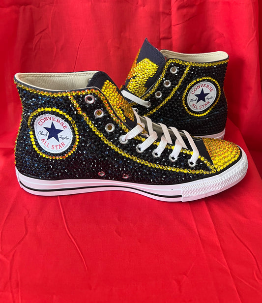 Fully Rhinestoned Professional or College Hi-Top Tennis Shoes, converse, wedding, quinceanera, bling shoes